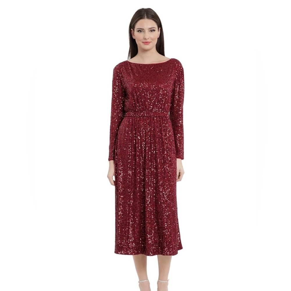 Maggy London Burgundy Sequin Long Sleeve Dress